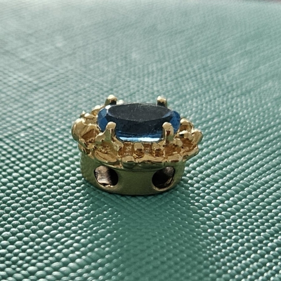 Stunning Oval Blue Topaz 14k Solid YG Slide Bracelet Charm / Pendant - Picture 3 of 7